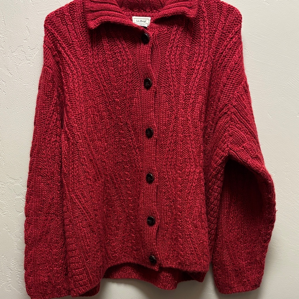 Vintage L.L. Bean Wool Cable Knit Cardigan Sweater M